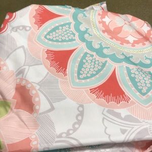 Teal, coral, and grey shower curtain